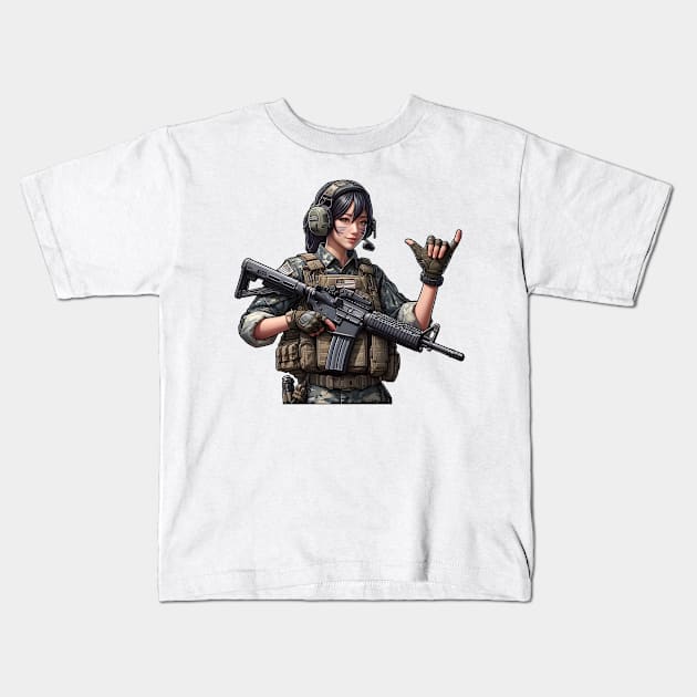 Tactical Girl Kids T-Shirt by Rawlifegraphic